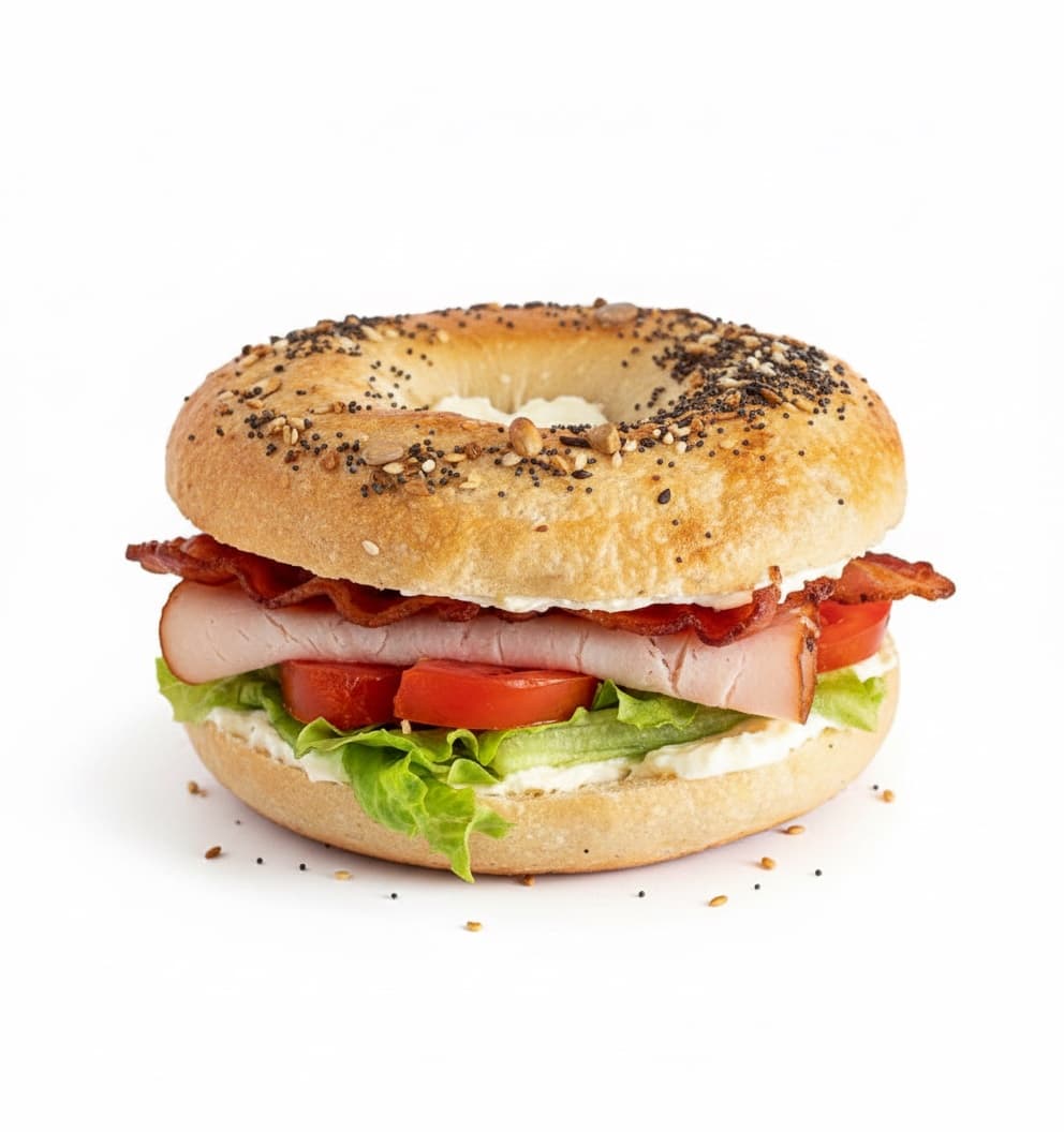 Studio-quality bagel sandwich photo